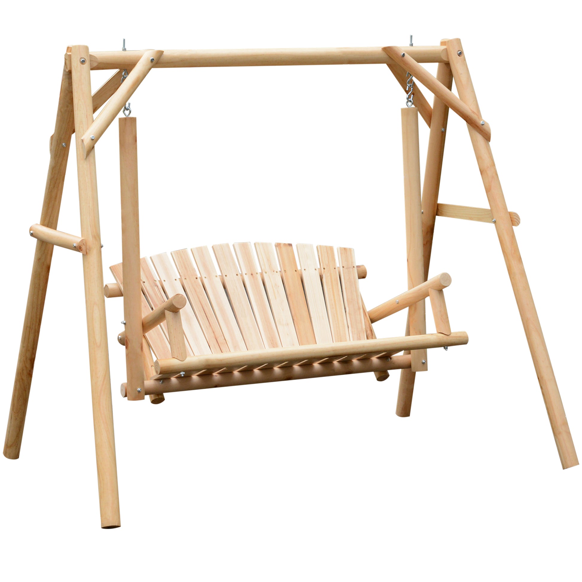 Outsunny 2 Seater Wooden Garden Swing Chair, Larch Wood Porch Swing Seat Bench Lounger for Outdoor Patio Garden, 300kg Capacity