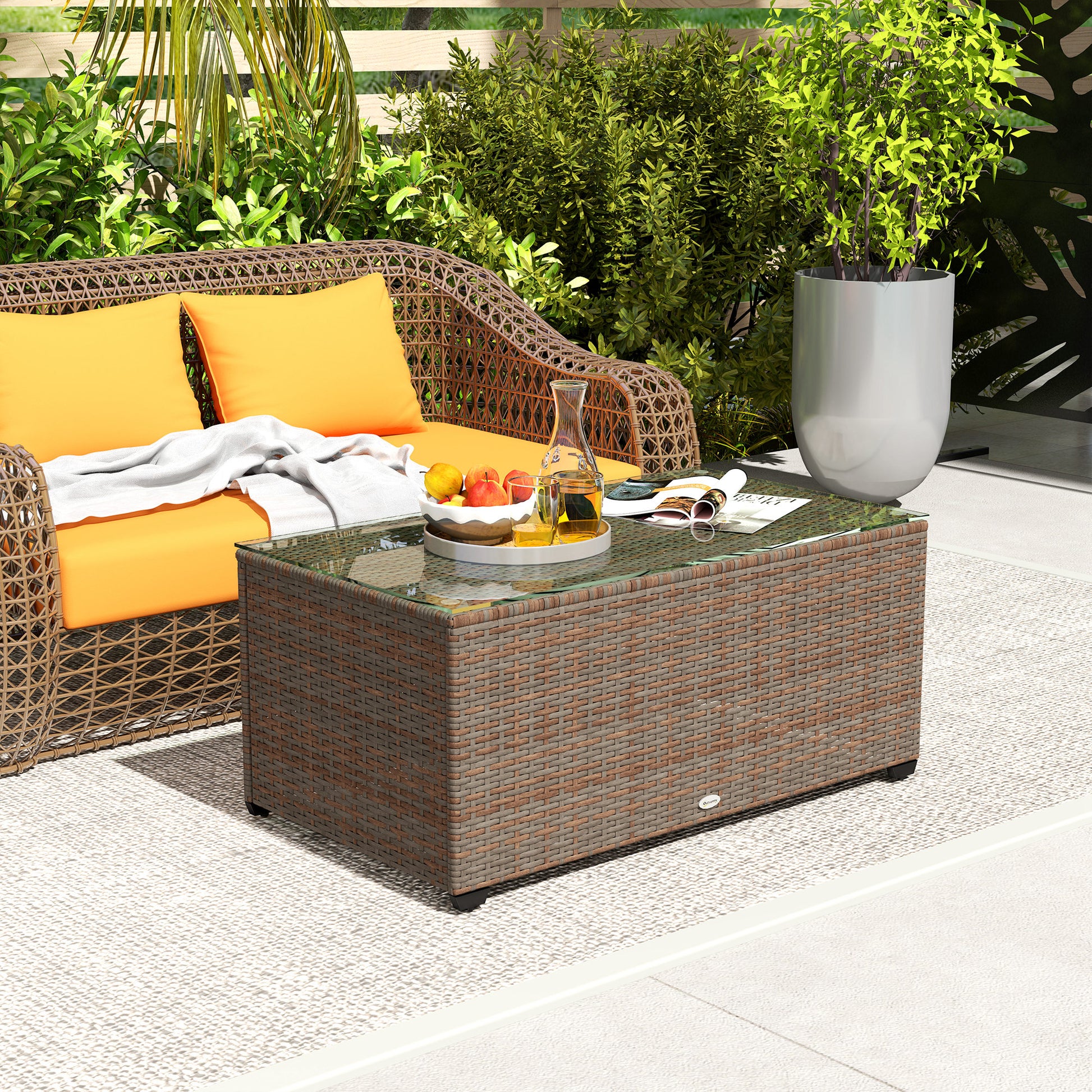 Capri 90 x 50cm Glass-Top Rattan Side Table - Brown