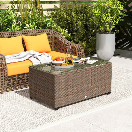 Capri 90 x 50cm Glass-Top Rattan Side Table - Brown