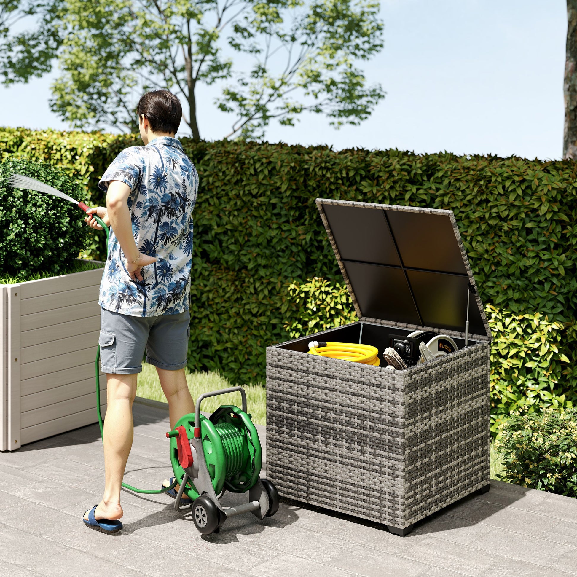 Outsunny - 253L Rattan Garden Storage Box, Mixed-Grey