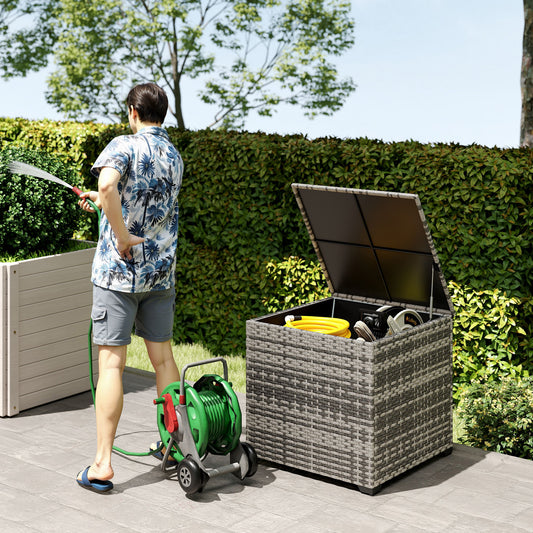 Outsunny - 253L Rattan Garden Storage Box, Mixed-Grey
