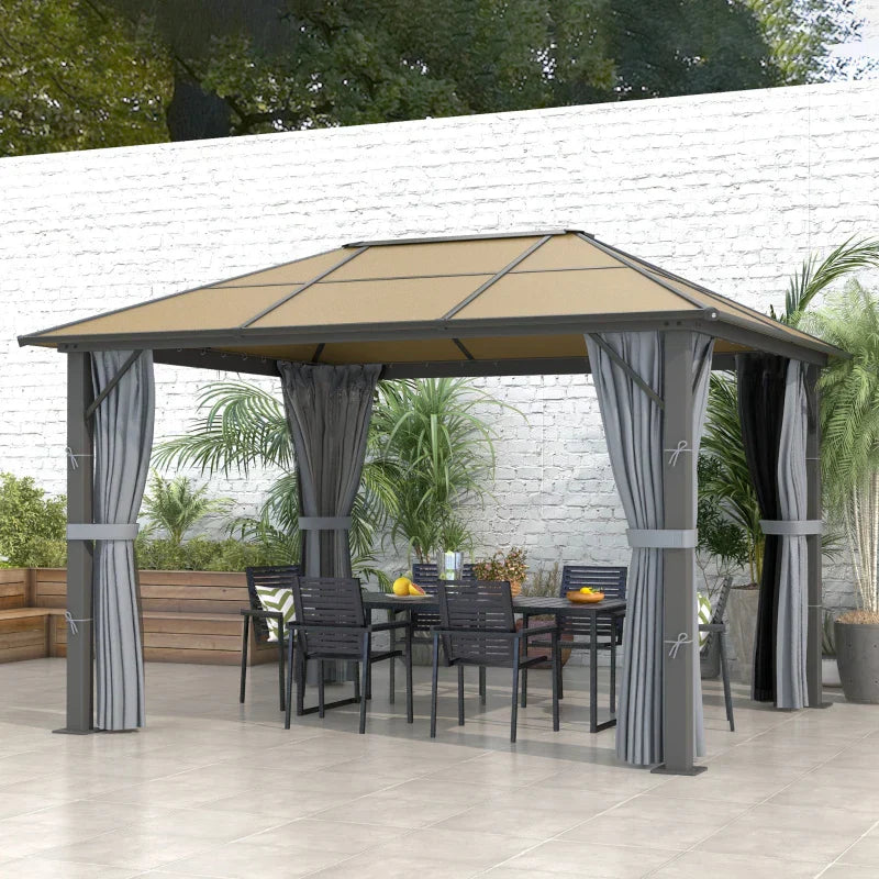 3m x 3.6m Aluminium Hardtop Gazebo - Polycarbonate Roof Garden Shelter with Privacy Curtains