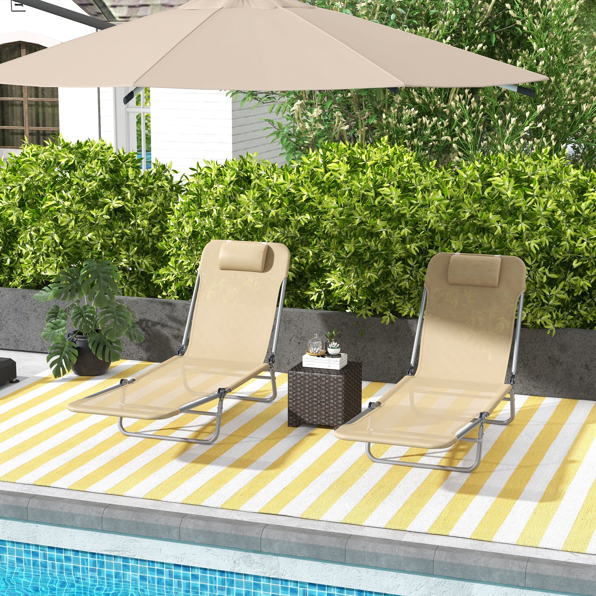 Capri Set of Two Steel Frame Sun Loungers, with Reclining Backs - Brown