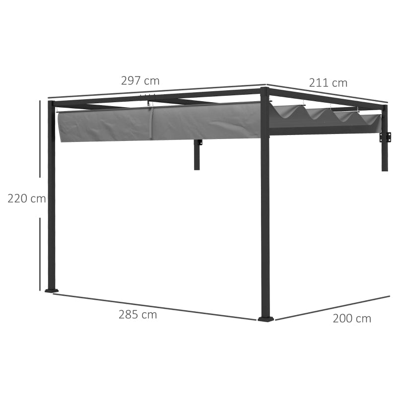 2m x 3m Lean – To Pergola – Dark Grey Wall Mounted Patio Cover