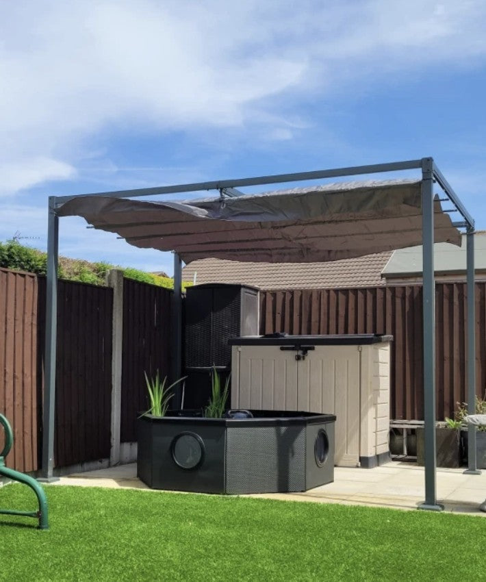 4m x 3m Metal Pergola – Black Retractable Canopy Roof, Outdoor Patio Garden Shade