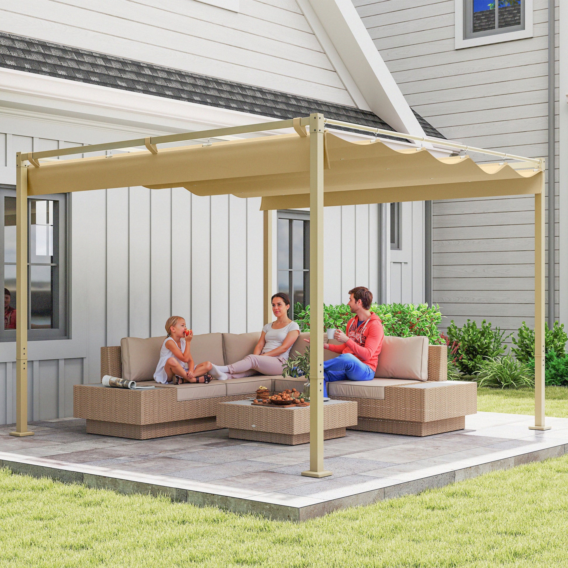 Outsunny 3 x 3m Retractable Roof Metal Pergola - Black