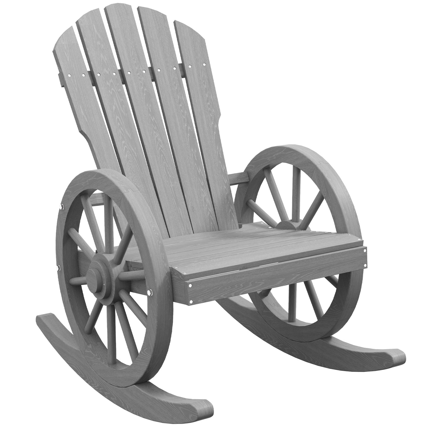 Outsunny Wooden Adirondack Rocking Chair Reclining Armchair Garden Furniture Patio Porch Rocker - Grey