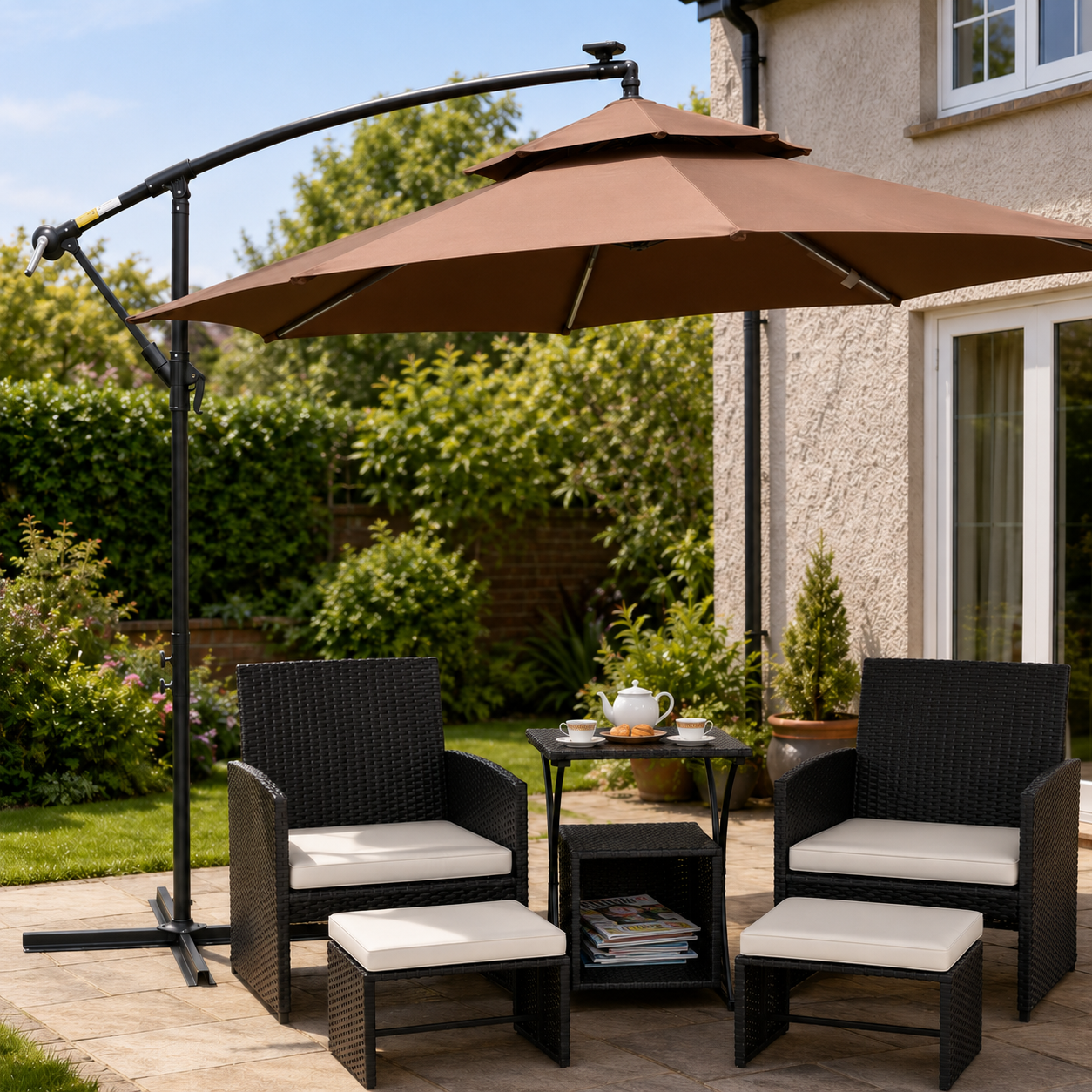 Portofino 6 Piece Rattan Garden Furniture, Space-Saving Garden Furniture Set with Nesting Tables, Chairs, Stools