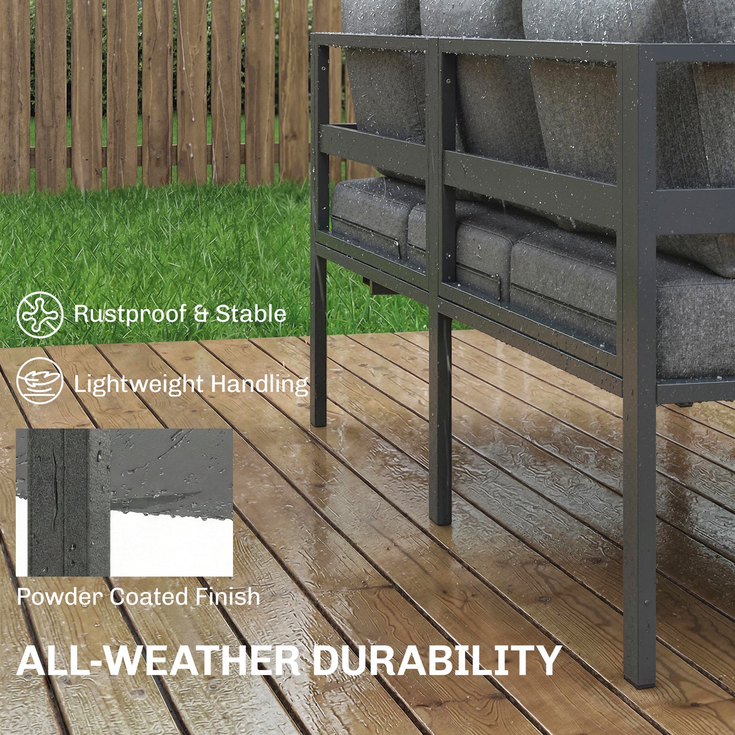 Outsunny 3 Pieces Garden Furniture Set, Aluminium Corner Lounge Set with Adjustable Backrest, Grey