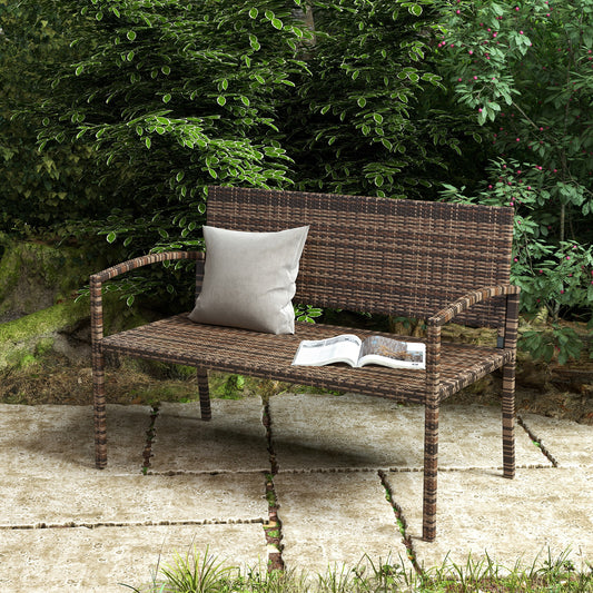 Sorrento All Weather Wicker Garden Loveseat, 2 Seater Poly Rattan Garden Bench, Outdoor Seating Bench Brown