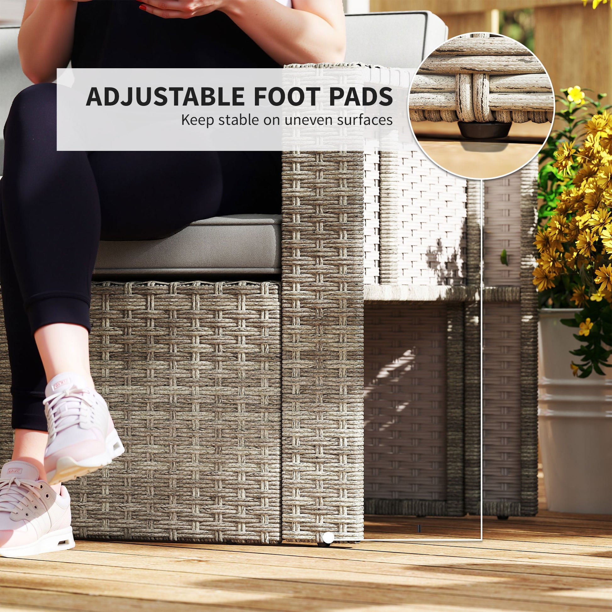 Outsunny 6 Piece Rattan Garden Furniture Set Loveseat, Chairs, Table, Footstools, Dark Grey
