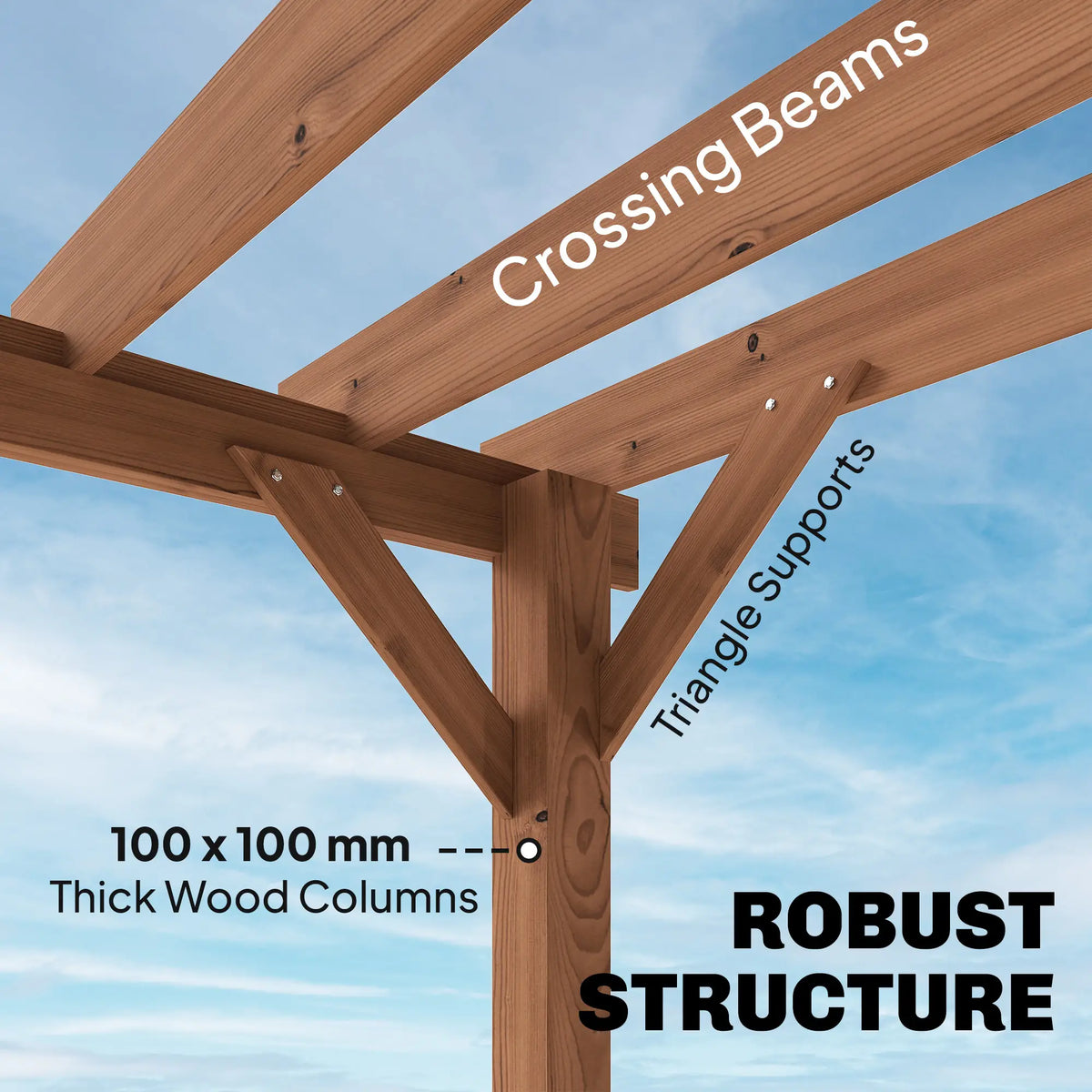 3m x 3m Wooden Pergola Kit – Maple Wood – Effect Garden Pergola with Grape Trellis Roof and Triangle Supports