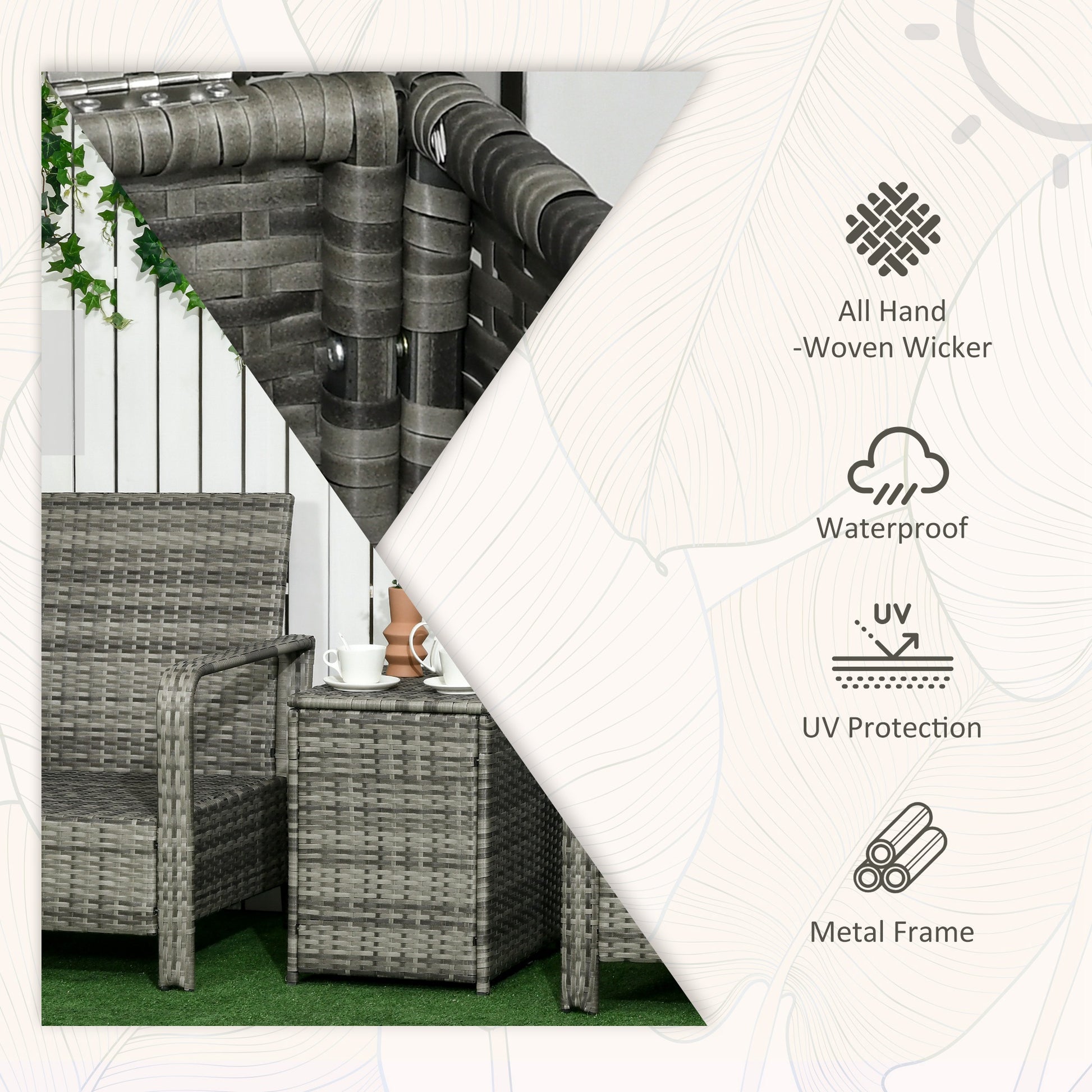 Outsunny 3 Pieces Rattan Bistro Set, Wicker Garden Furniture Set with 72 L Storage Coffee Table and Chairs, Orange