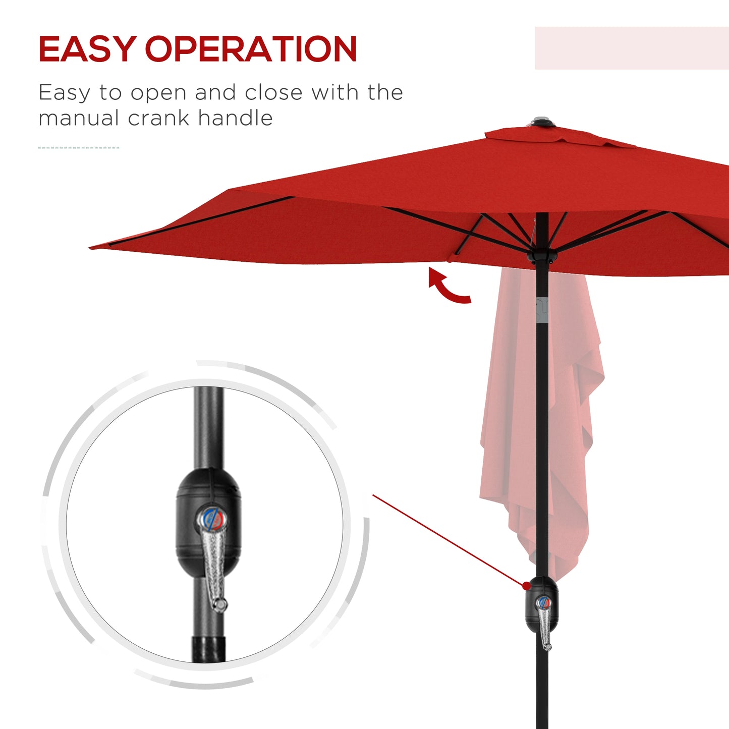 Outsunny 2 x 3 m Rectangular Parasol Umbrella - Red