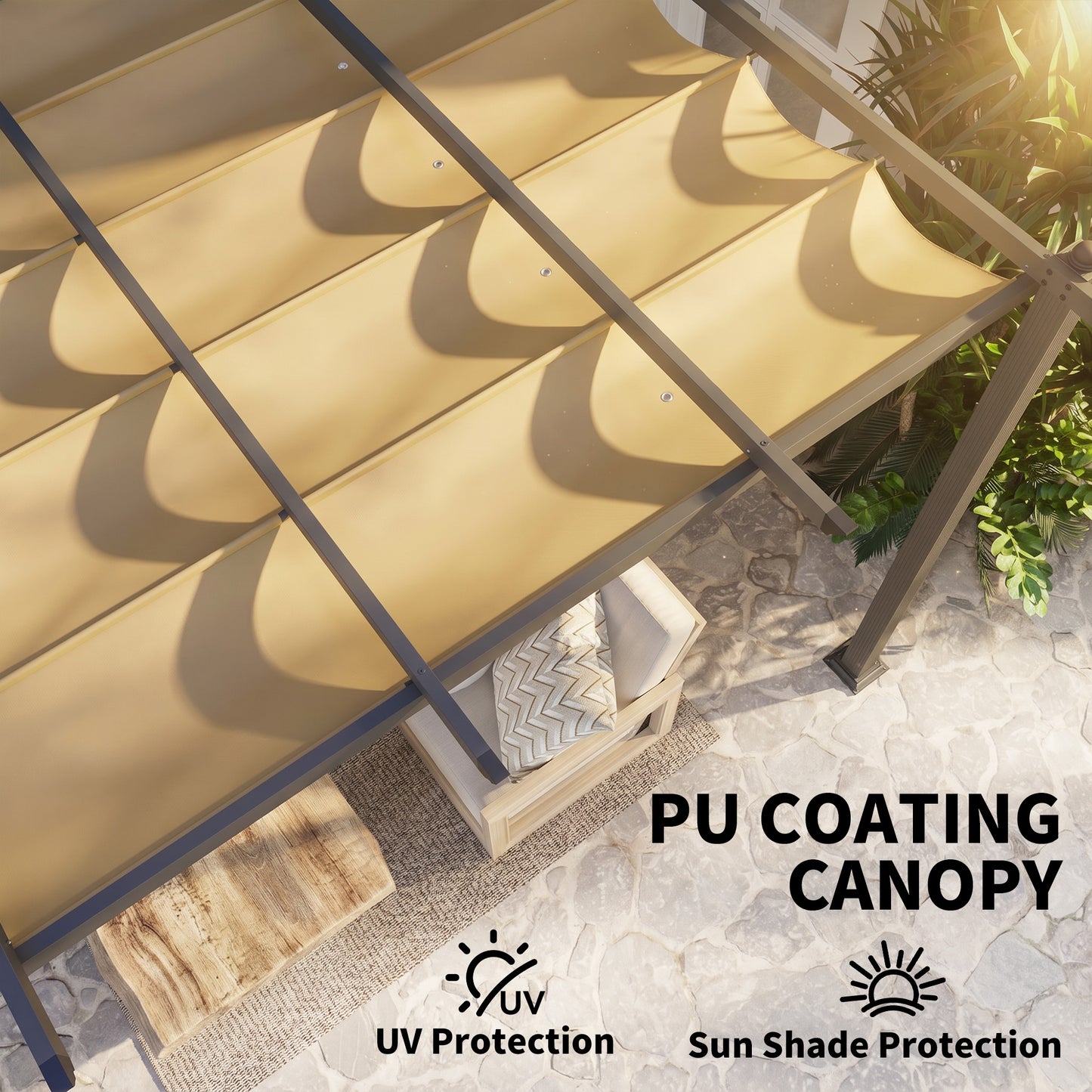 Outsunny 3 x 4m Aluminium Pergola, with Retractable Roof - Khaki