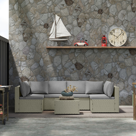 Mediterraneo Seven-Piece Modular Rattan Set - Light Brown