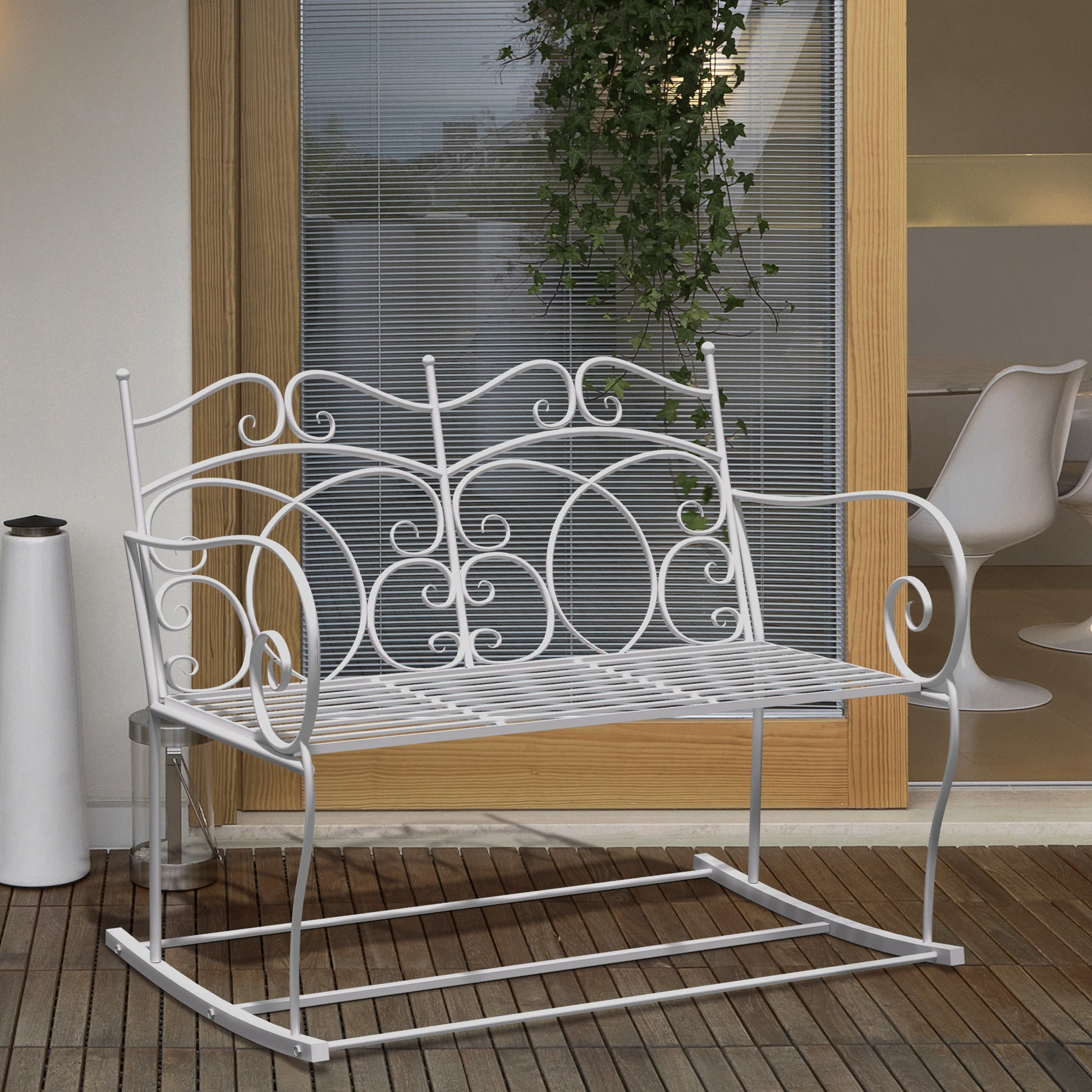 Amalfi Patio 2 Seater Rocking Bench Steel Garden Loveseat Chair w/ Decorative Backrest White
