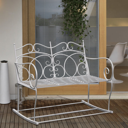 Amalfi Patio 2 Seater Rocking Bench Steel Garden Loveseat Chair w/ Decorative Backrest White