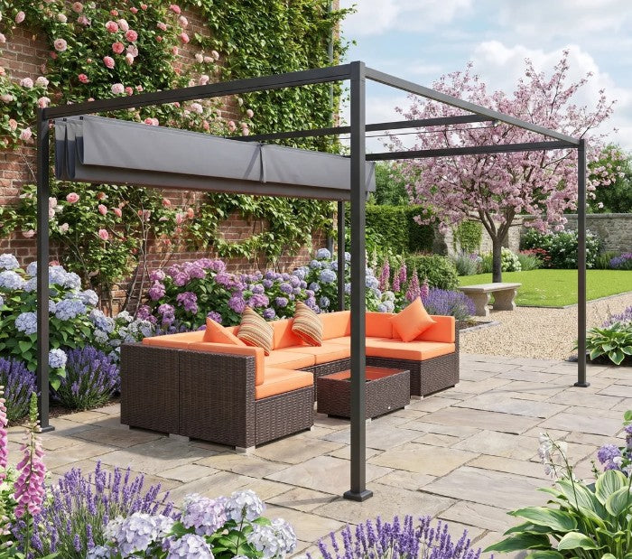 4m x 3m Rectangular Metal Pergola – Dark Grey Outdoor Patio Shade