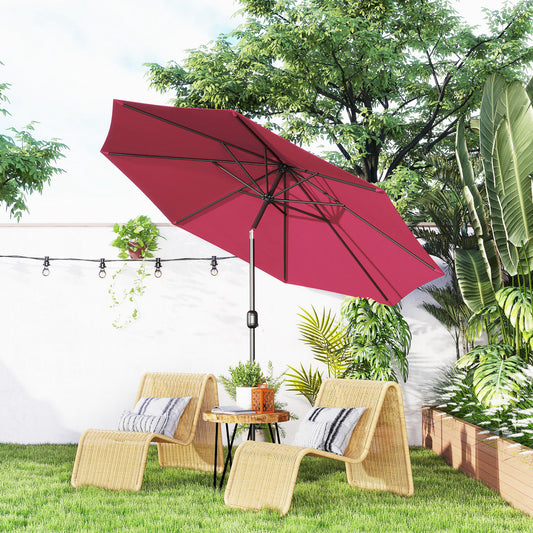 3(m) Tilting Parasol Garden Umbrellas, Outdoor Sun Shade with 8 Ribs, Tilt and Crank Handle for Balcony