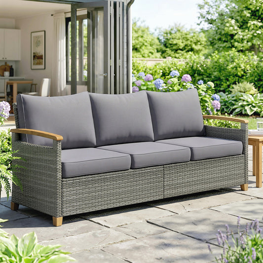 Marbella 3 Seater Rattan Garden Sofa, PE Wicker Garden Sofa Wide Deep Seat, 4" Cushions