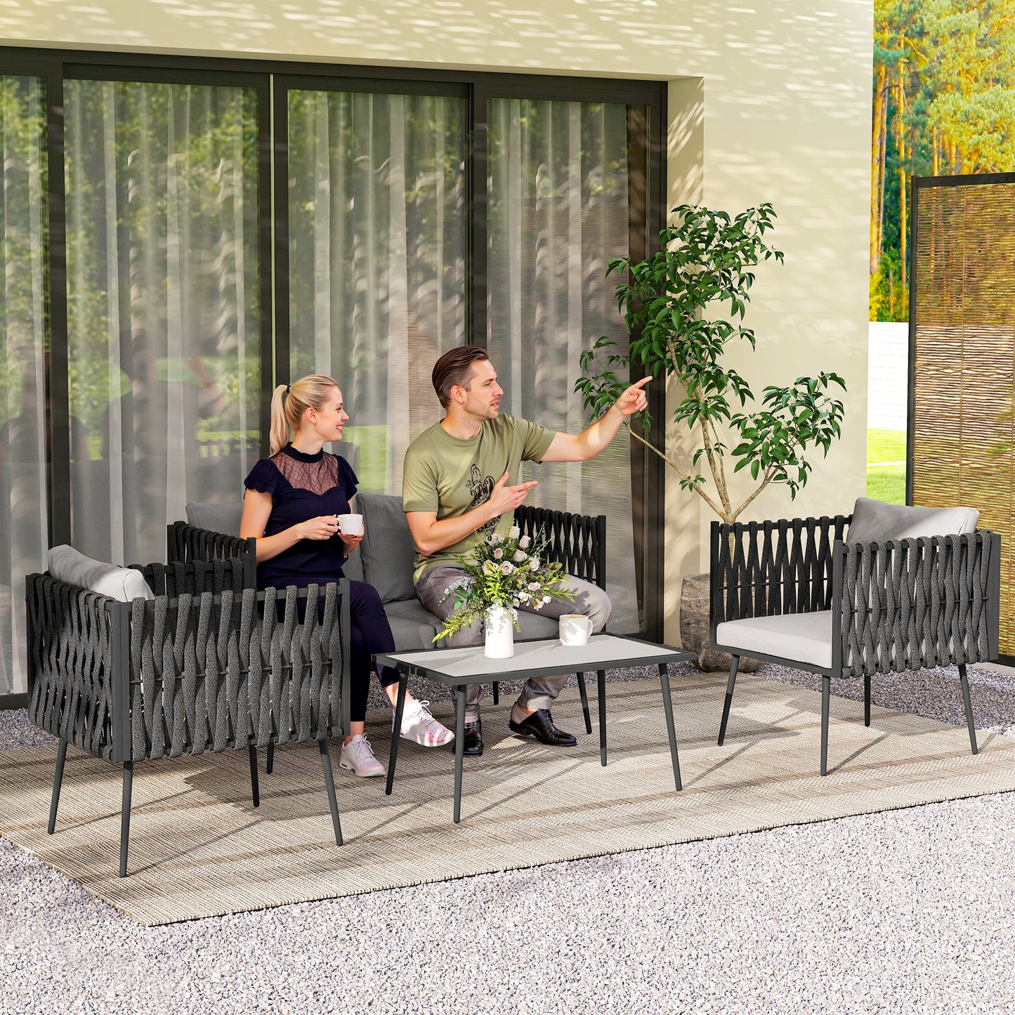 Mediterraneo 4-Piece Garden Furniture Set with Cushions - Light Grey