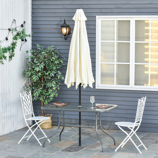 Riviera Garden Dining Table Glass Top Metal Frame with Parasol Hole Outdoor Balcony Grey