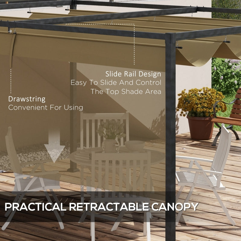 4m x 3m Metal Garden Pergola – Khaki Outdoor Shade Canopy