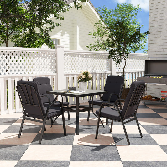 Monaco 5 Piece Outdoor Square Garden Dining Set w/ Tempered Glass Dining Table 4 Cushioned Armchairs