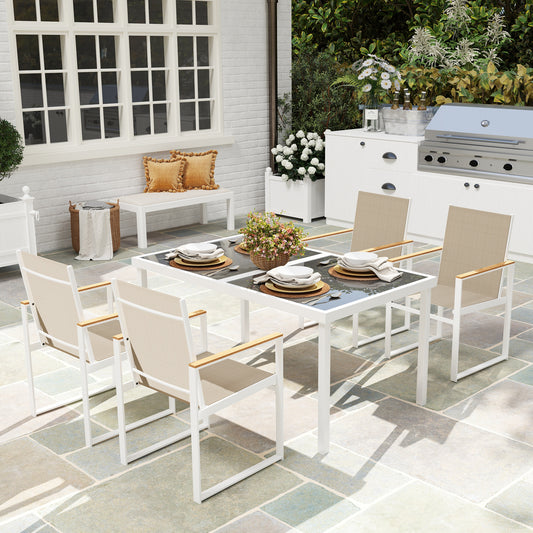 Capri 5 Piece Garden Furniture Set with 4 Armchairs and Tempered Glass Table Top, for Deck, Balcony