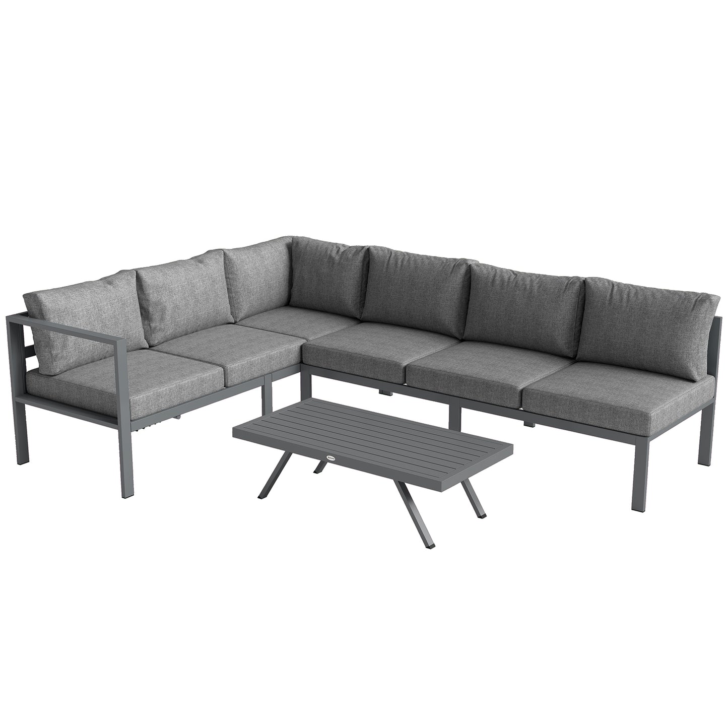 Outsunny 3 Pieces Garden Furniture Set, Aluminium Corner Lounge Set with Adjustable Backrest, Grey