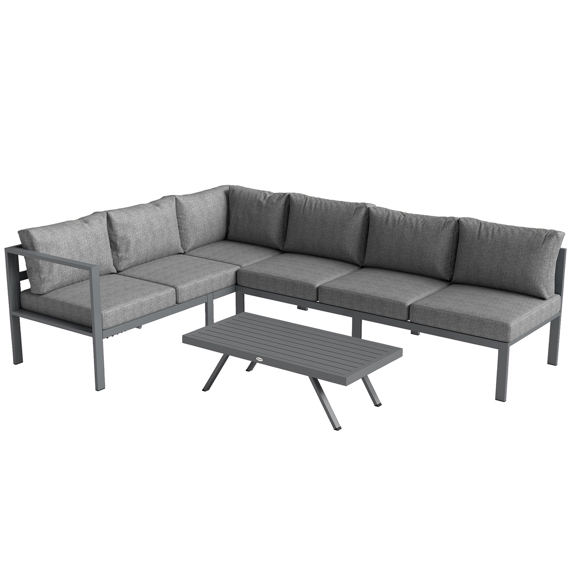 Outsunny 3 Pieces Garden Furniture Set, Aluminium Corner Lounge Set with Adjustable Backrest, Grey