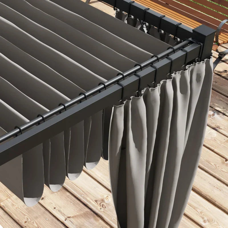 Light Grey 3m x 3m Retractable Roof Pergola Canopy – Outdoor Patio Shelter with Curtains, Metal Frame & Secure Fixing Kit