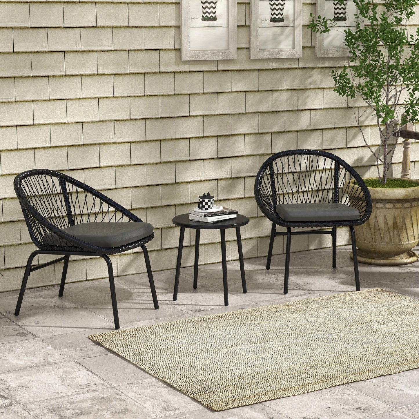 Sorrento Three-Piece Rattan Bistro Set - Black