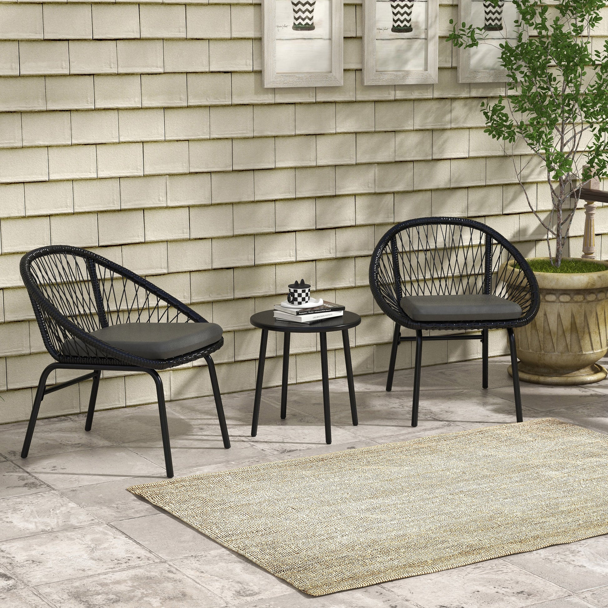 Sorrento Three-Piece Rattan Bistro Set - Black