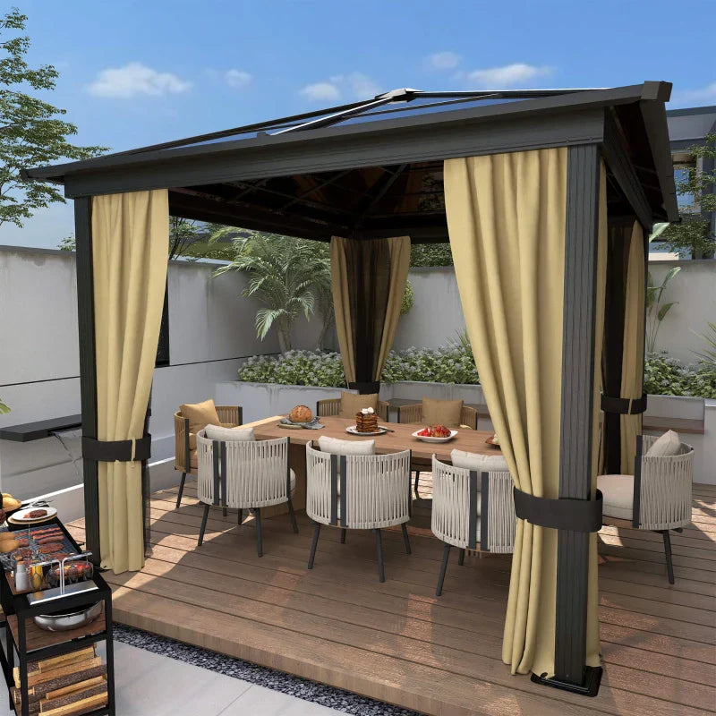 3m x 3m Timber Hardtop Gazebo with Galvanised Steel Roof – Wooden Garden Pavilion with Double Tier Roof