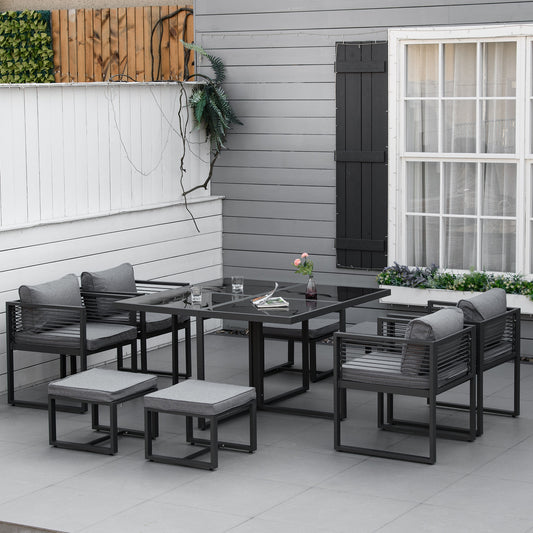 Ibiza Nine-Piece Aluminium Garden Set, with Glass-Top Table - Grey