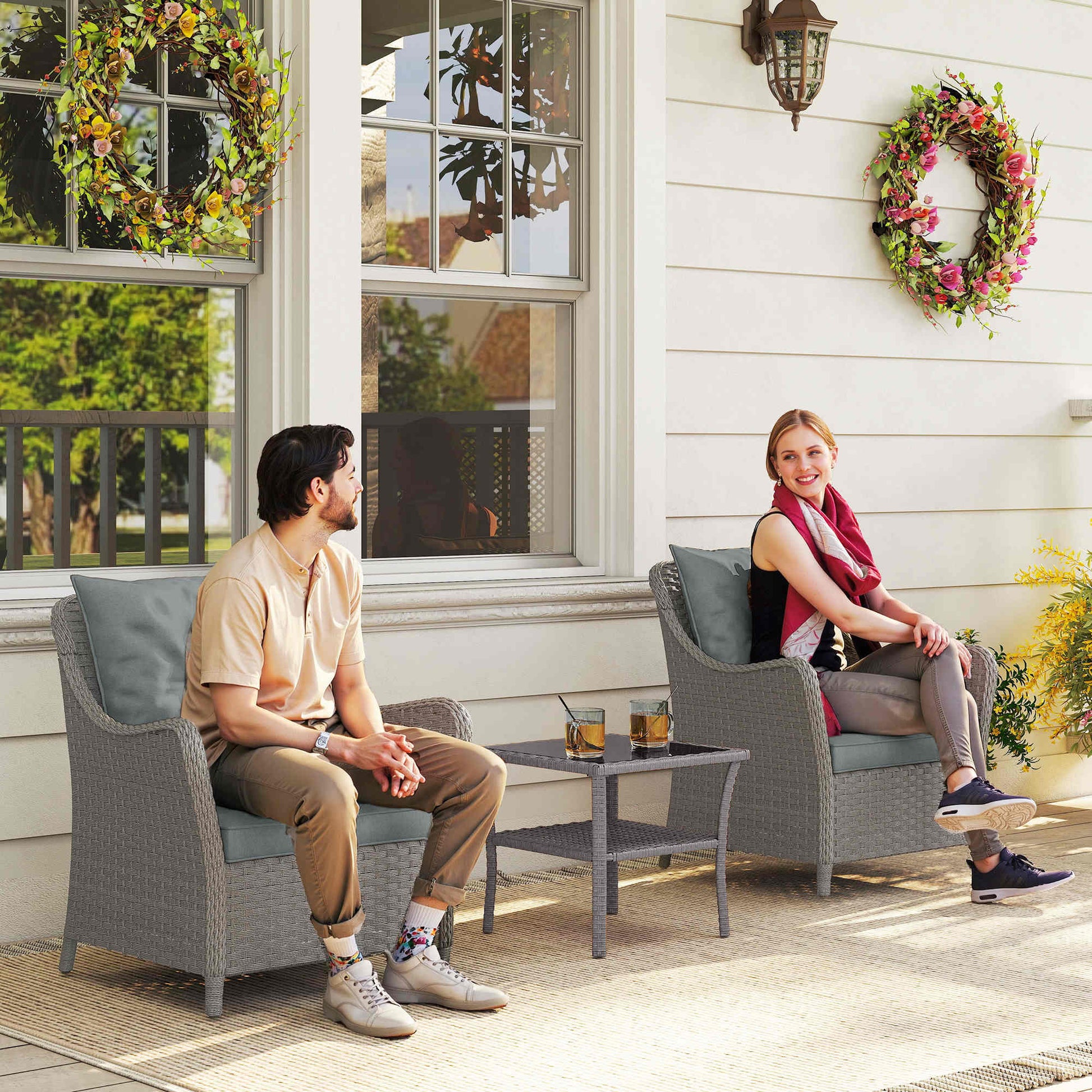 Marbella Rattan Garden Chairs Set of 2, Outdoor Rattan Chairs with Cushions, Armrests and High Back