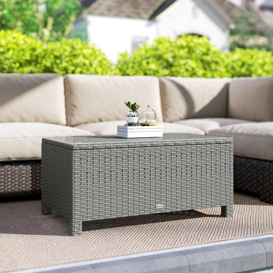 Ibiza Rattan Garden Coffee Table with Glass Top, Light Grey