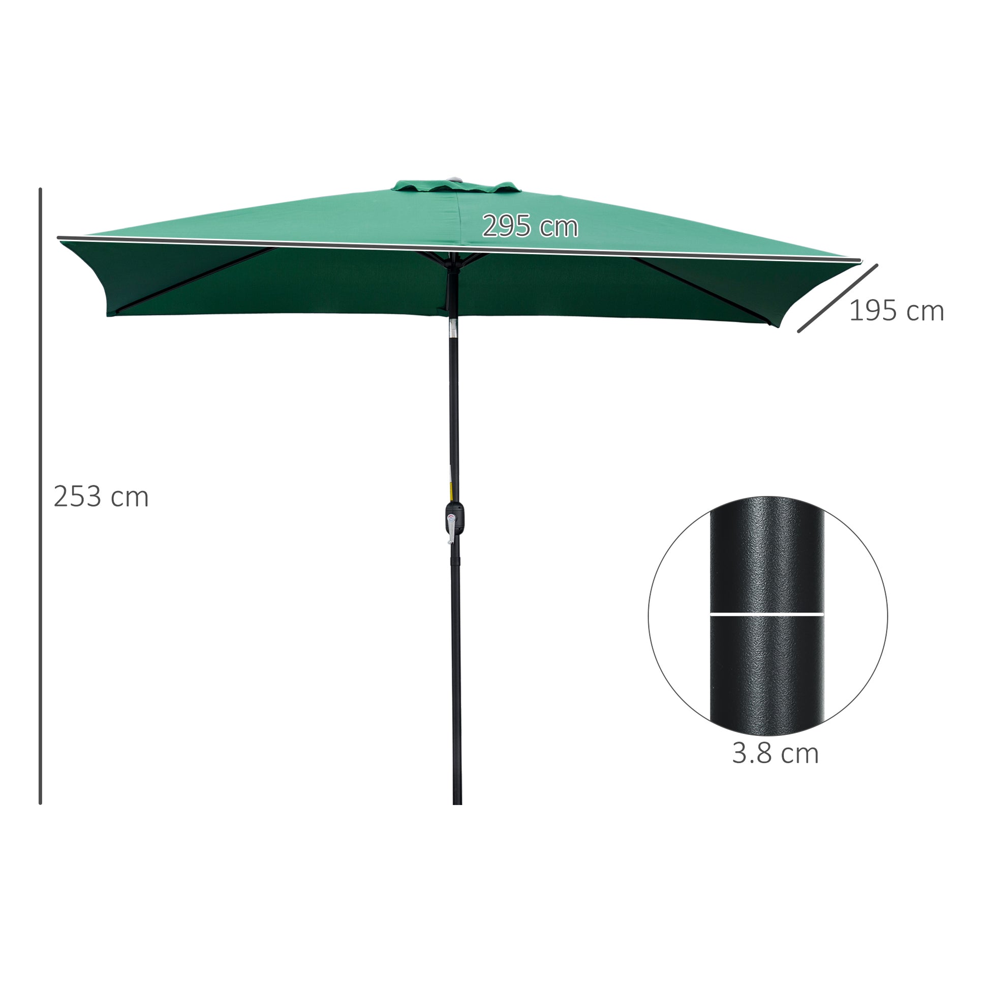 Outsunny 3x2m Garden Parasol Umbrella with Aluminium Pole, Tilt and Crank, Rectangular Outdoor Table Parasol Sun Shade for Patio, Green