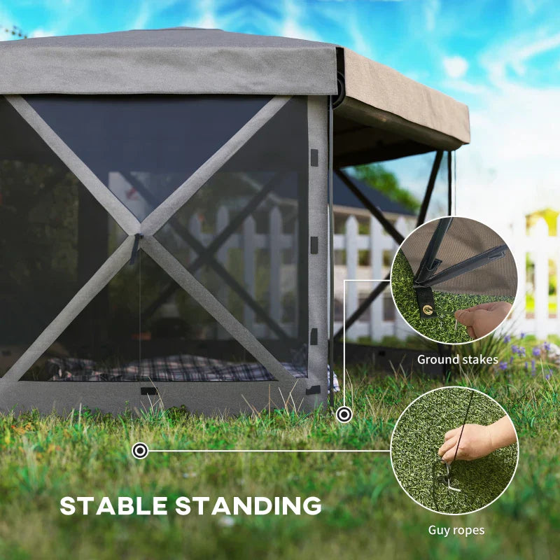 3m Hexagonal Pop Up Gazebo with Mesh Sides – Waterproof UV30+ Garden Party & Camping Shelter with Carry Bag