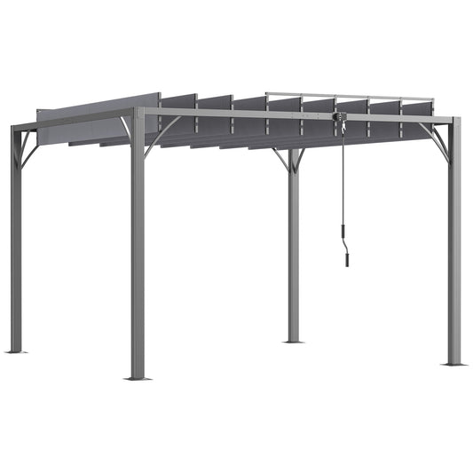 Outsunny 3 x 3(m) Outdoor Pergola with Retractable Roof, Aluminium Louvered Patio Gazebo Canopy for Garden, Patio, Grey