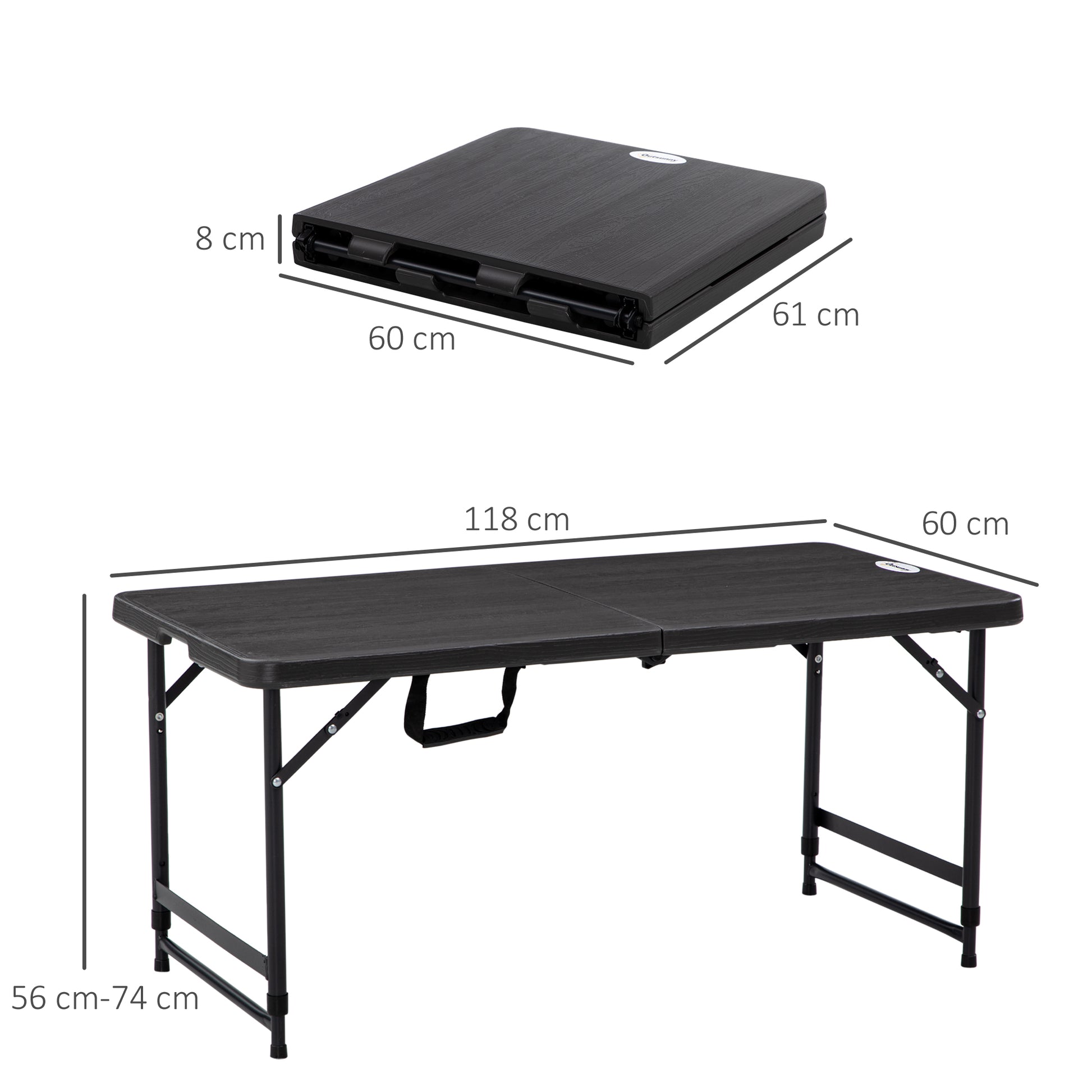 Outsunny Foldable Patio Dining Table for 4, Height Adjustable Outdoor Table for Garden, Lawn, Dark Grey