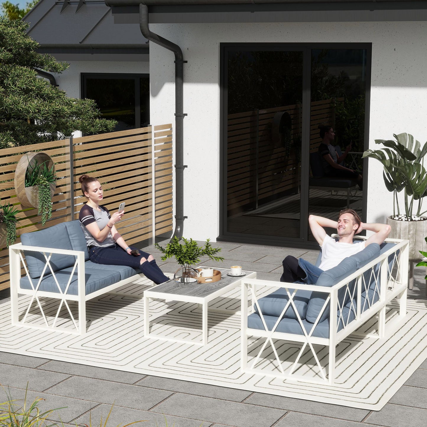Ibiza Four-Piece L Shaped Garden Furniture Set with 5-Level Adjustable Lounger - Grey