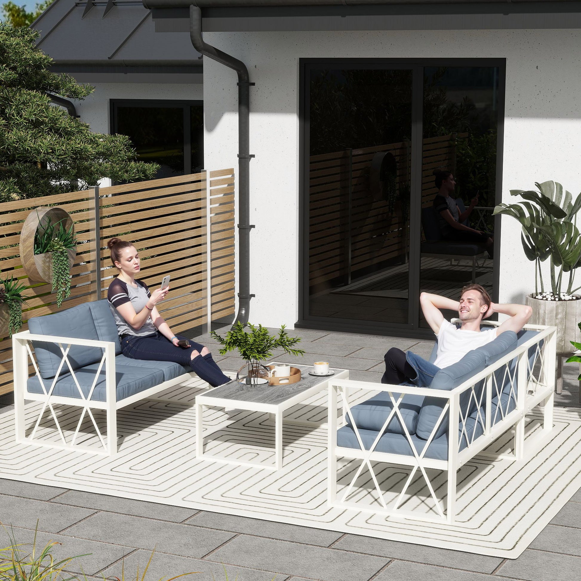Ibiza Four-Piece L Shaped Garden Furniture Set with 5-Level Adjustable Lounger - Grey