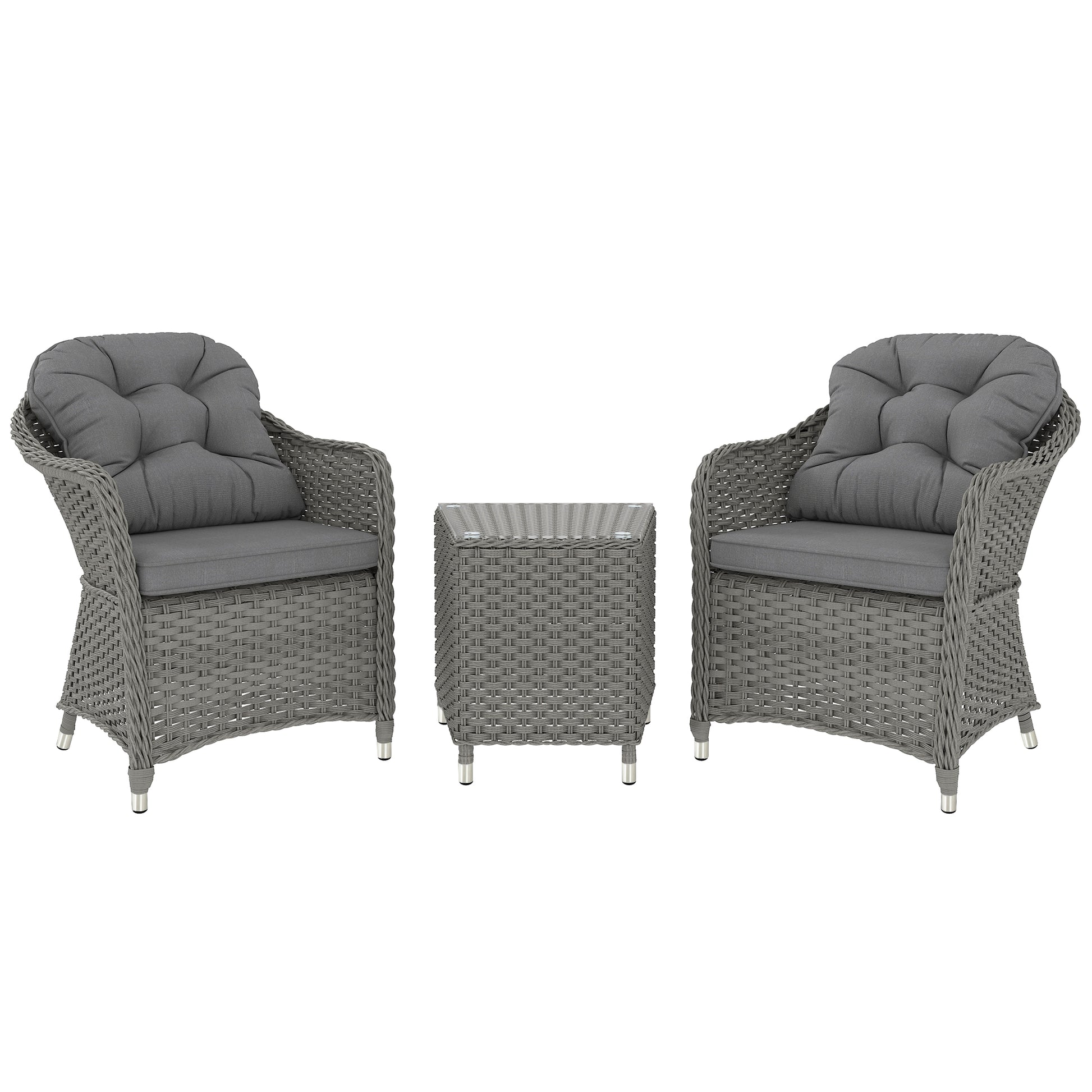 Outsunny Three-Piece Super Padded Rattan Set - Light Grey