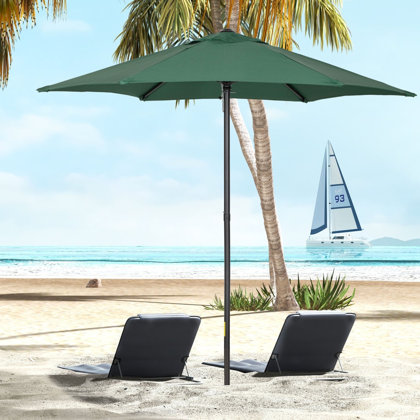 2m Garden Parasol Umbrella, Outdoor Sun Shade with 6 Sturdy Ribs for Balcony, Bench, Garden, Green