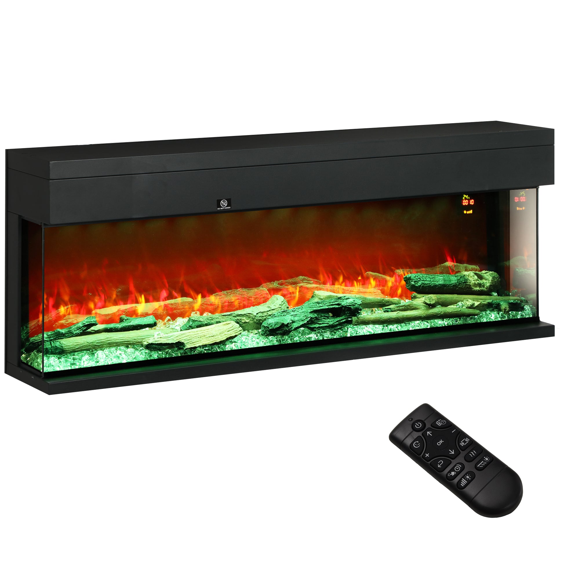 HOMCOM 1800W 15-40°C Adjustable Flame Glass Panel Convector Heater, 127cm