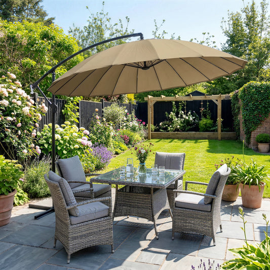Mediterraneo 3(m) Cantilever Umbrella 18 Ribs & Vents Adjustable Angle for Patio Khaki