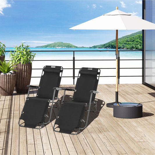 2 in 1 Folding Sun Lounger Reclining Garden Chair Set of 2 with 2-Level Adjustable Backrest, Outdoor Zero Gravity Recliner Garden Chairs with